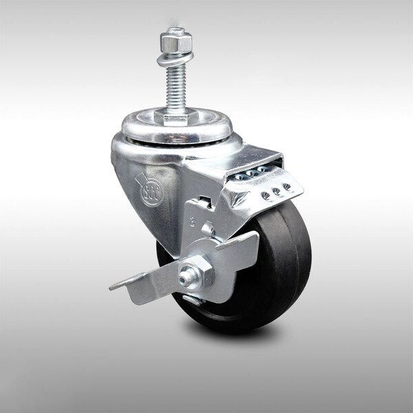 Service Caster 3.5 Inch SS Soft Rubber Wheel Swivel 3/8 Inch Threaded Stem Caster with Brake SCC-SSTS20S3514-SRS-TLB-381615 - main